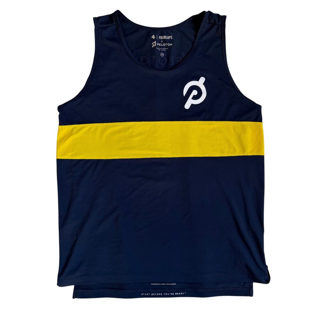 Peloton X Fourlaps Running Tank Top (Navy & Yellow) - Size Medium